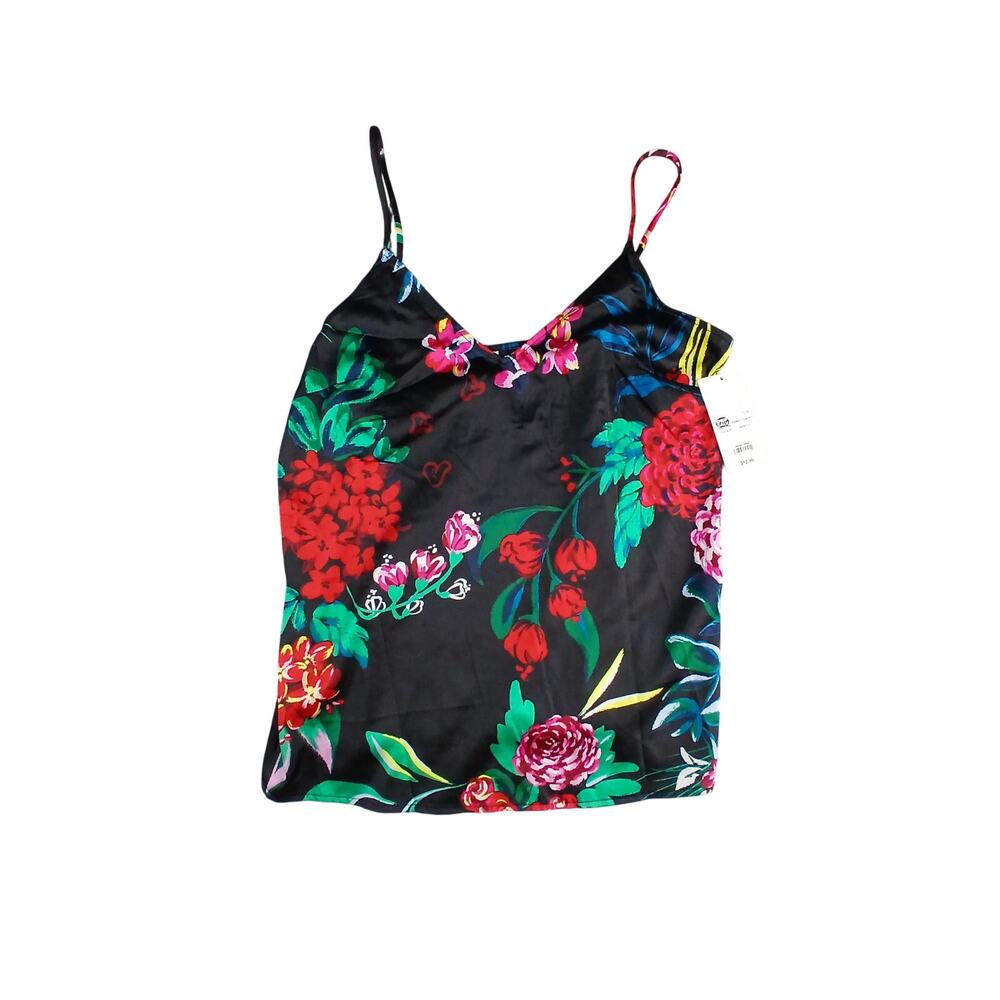 Stars Above Pajama Shirt Womens Large Black Satin Floral Stretch Top Sexy NWT